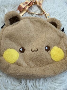 Cute Tan Plush Bear Crossbody Bag with Yellow Cheeks